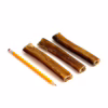 6" straight bully sticks, jumbo, partially hollow, very low odor, next to a pencil