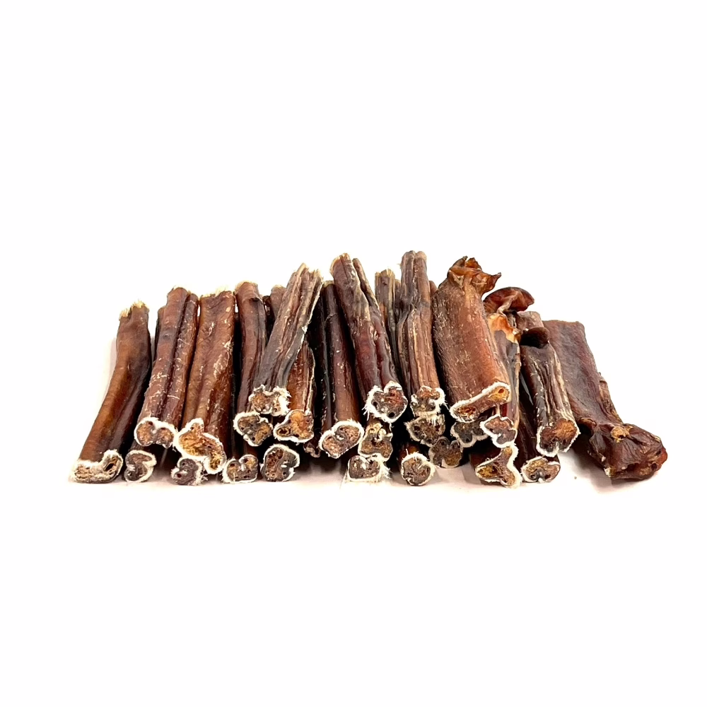 6" Bully Sticks - Slightly Overcooked **Tend To Chew Through More Quickly** & Imperfect Appearance | Mid (18-27g) | Low Odor 4 6" straight bully sticks, mid, slightly overcooked, imperfect appearance, low odor, large stack