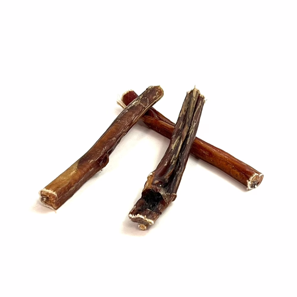 6" Bully Sticks - Slightly Overcooked **Tend To Chew Through More Quickly** & Imperfect Appearance | Mid (18-27g) | Low Odor 2 6" straight bully sticks, mid, slightly overcooked, imperfect appearance, low odor, small stack